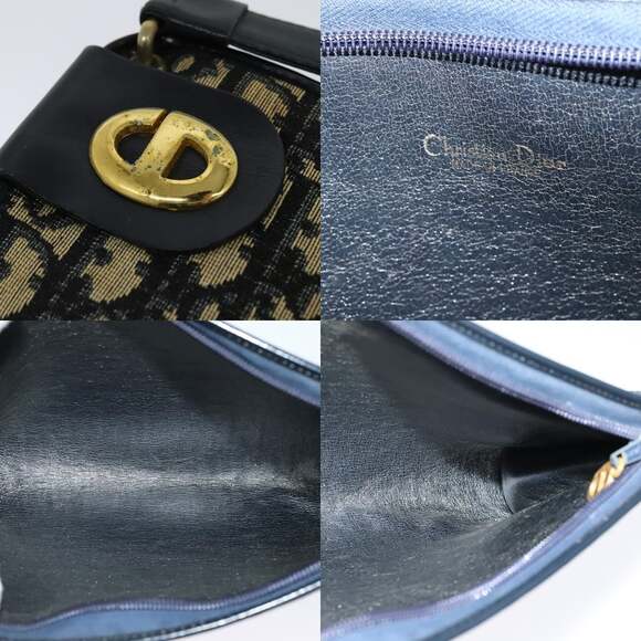 DIOR Trotter Canvas Shoulder Bag Navy Gold - Picture 11 of 12